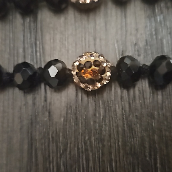 16" Black Bead and Gold, Black and Orange Rhinestone Bead Necklace - Picture 5 of 6